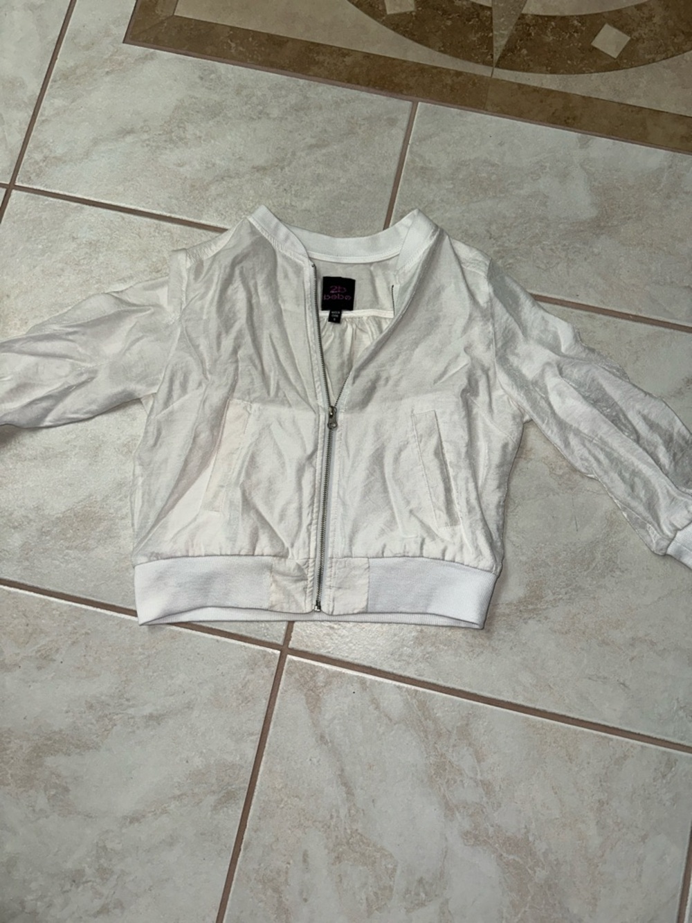 bebe White Cropped Bomber Jacket